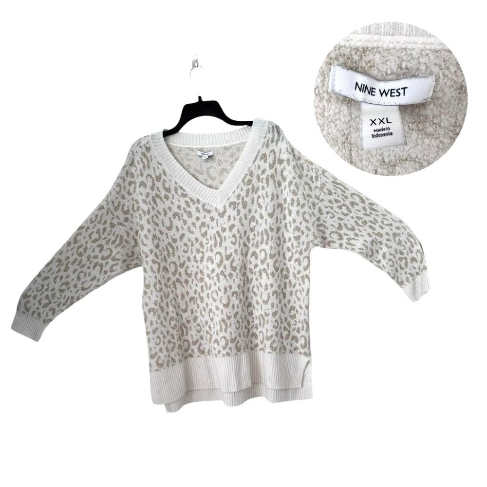 Nine West Leopard Print V-Neck Sweater XXL